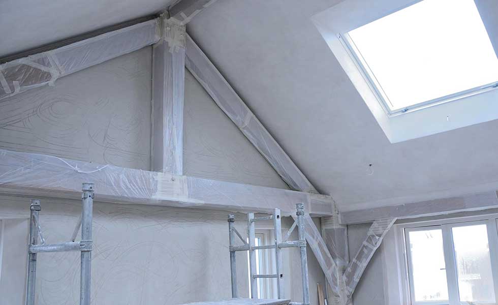 This inspiring oak frame, self-build shows eco friendly Hempcrete before being finished with breathable Earthborn Claypaint