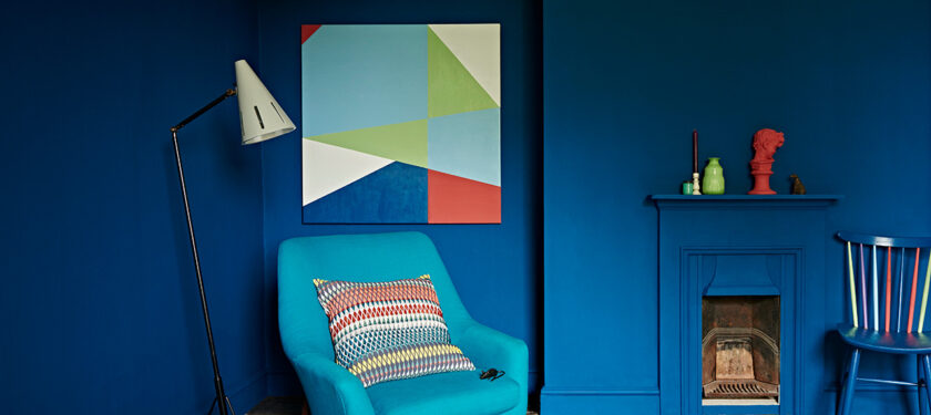 Living Room ft. walls in Toy Soldier and canvas in Polka Dot, Grasshopper, Riding Hood