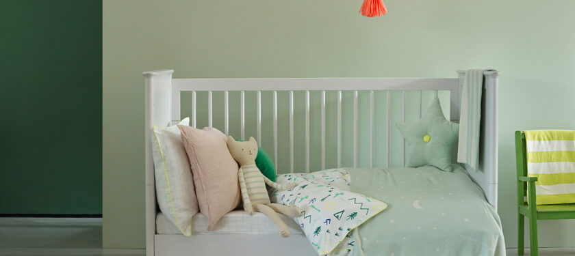Nursery .ft wall in Sapling, Hobby Wood, cot in Bugle