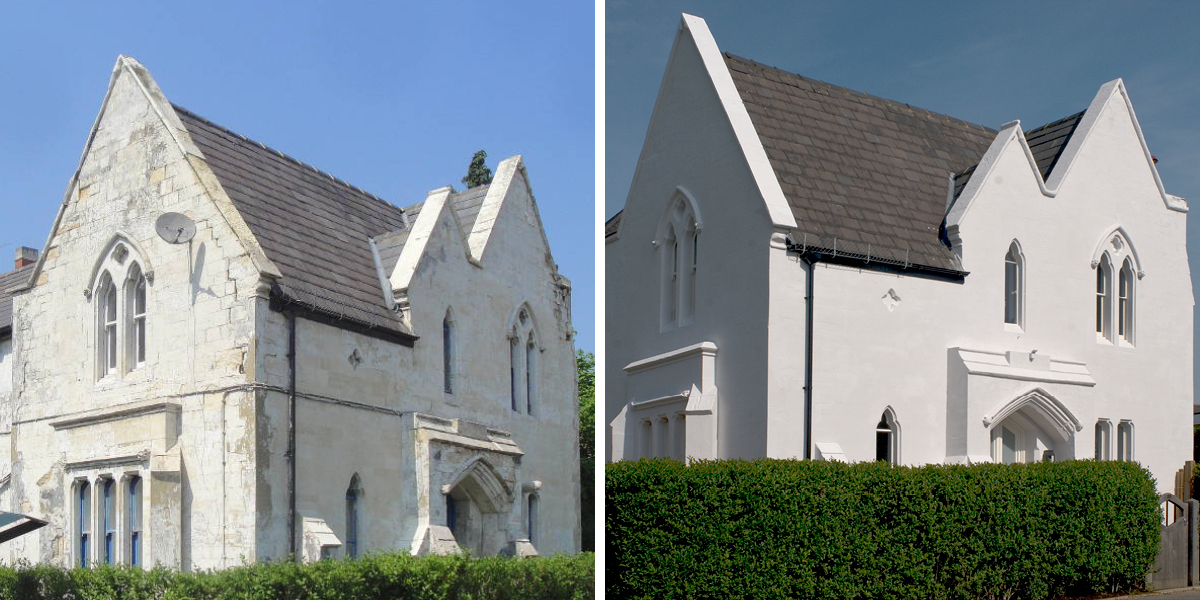 Before and After restoration work at the West Lodge