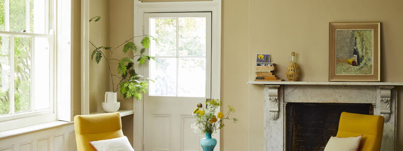 A sitting room painted in Crocky Road and Milk Jug Claypaint.