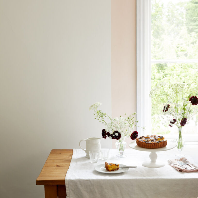 Table setting with Peach Baby and Up Up Away Claypaint.