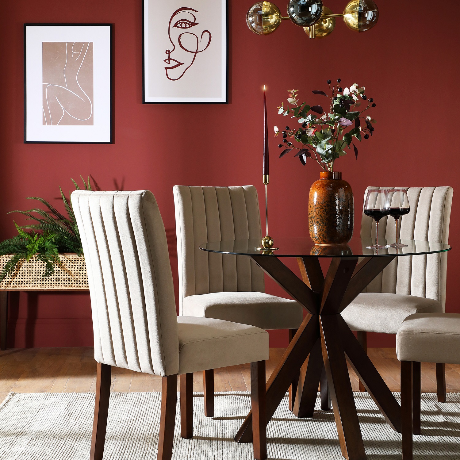 Lady Bug is a rich earthy red, used by Furniture and Choice in this dining space