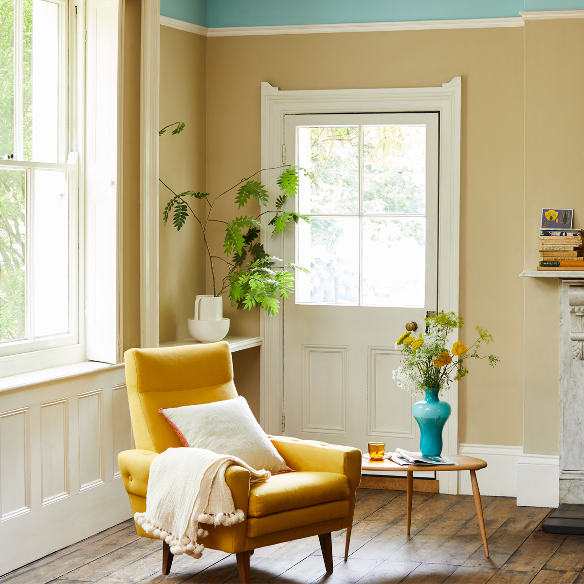 Paint colours Crocky Road and Milk Jug are a great combination in this characterful room