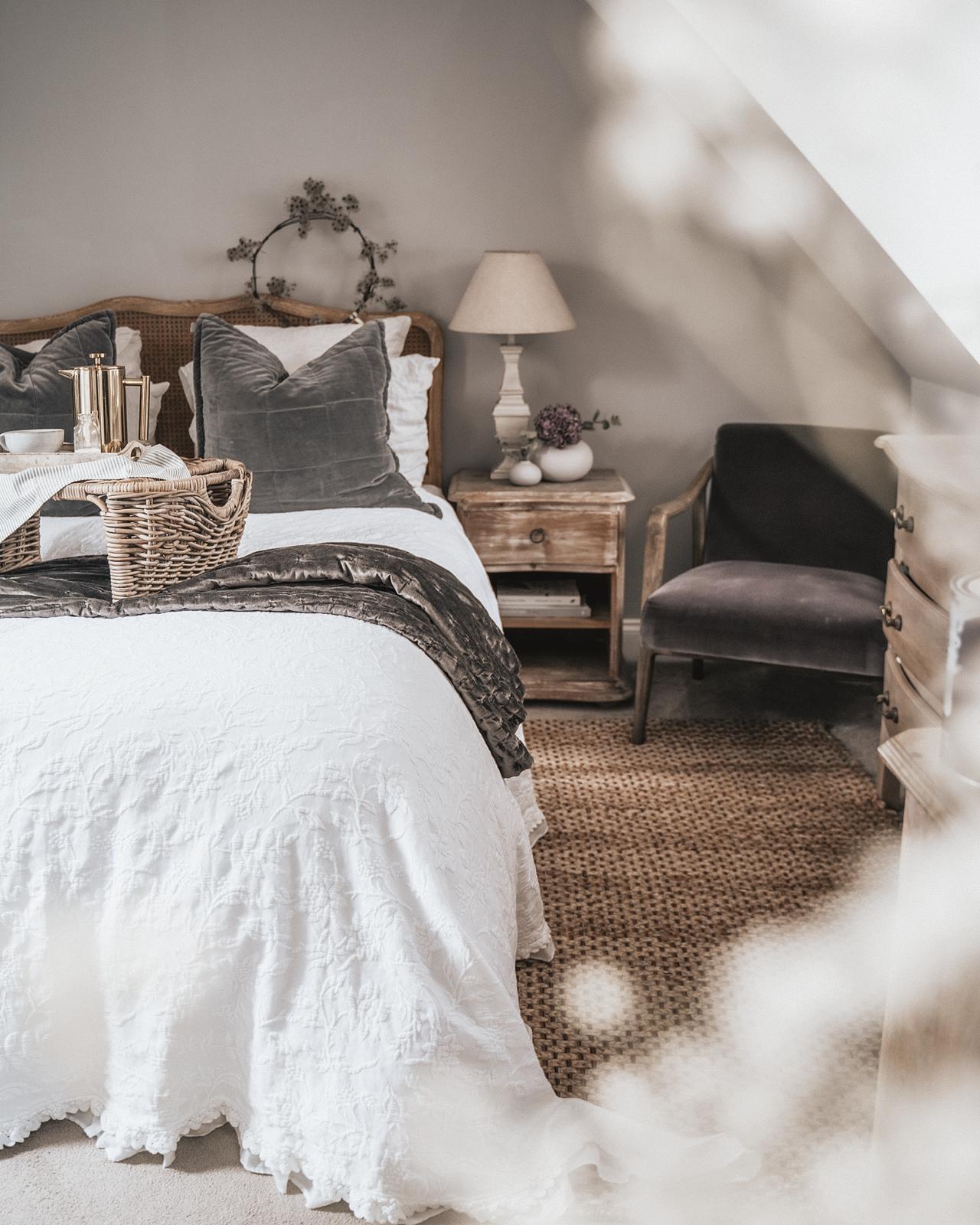 Warm grey Kissing Gate creates a muted, mellow palette in Joey Kendal Brown's bedroom