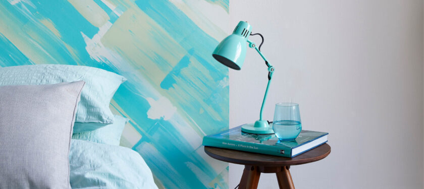 Colourful bedroom back board in The Lido and Grasshopper.