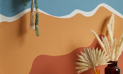 Wall mural using Earthborn Polka Dot, Freckle and Flower Pot colours