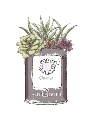 A Claypaint breathable paint tin with plants illustration.