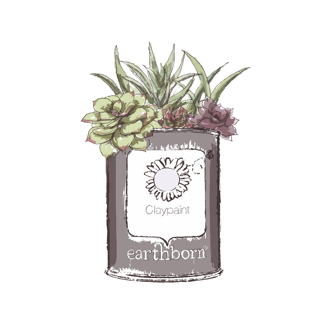 A Claypaint breathable paint tin with plants illustration.