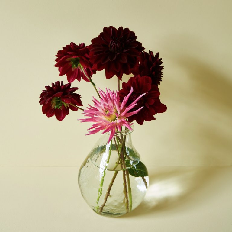 Jemima painted wall with flowers in a vase. Eco friendly paint.