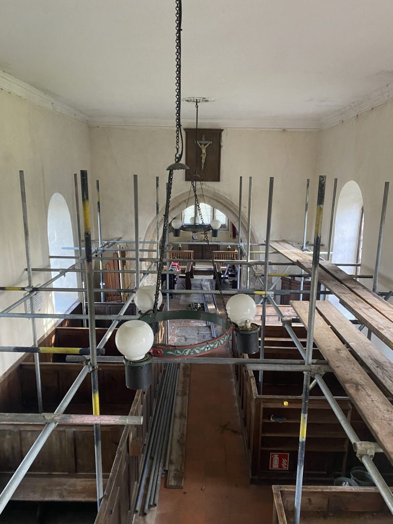 St Martin's Church project needed platform scaffold to paint using our Claypaint.